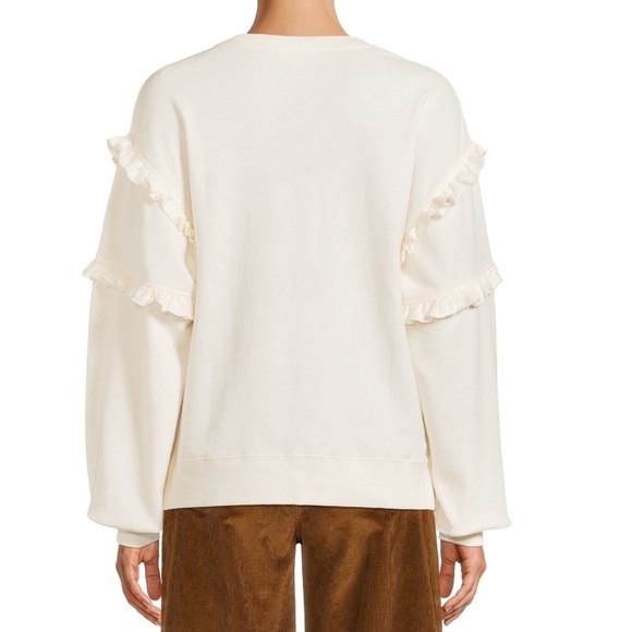 Long Sleeve Pullover Ruffles Crew Neck Drop Shoulder Sweatshirt - Picture 5 of 7